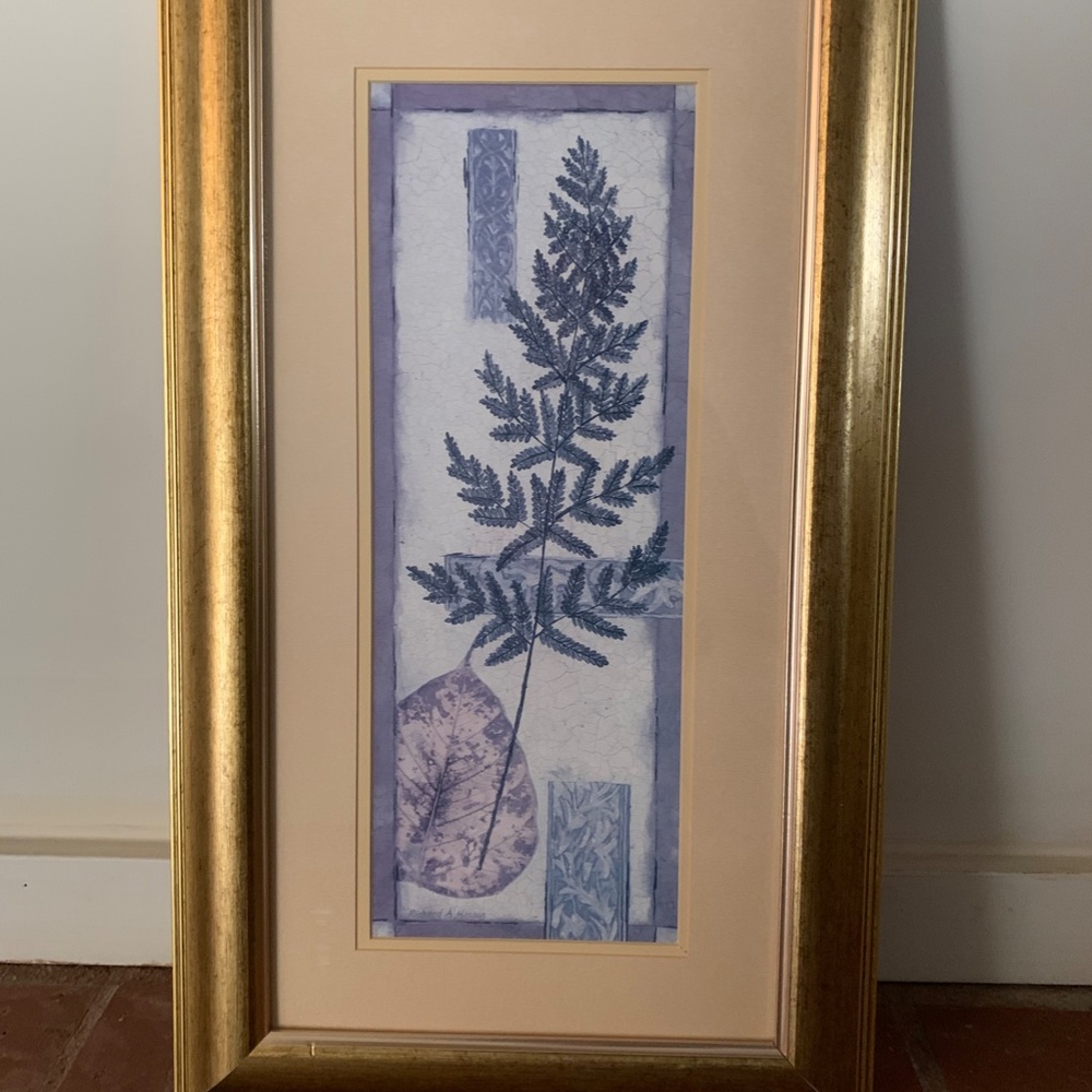 Richard Henson Gold matted and framed leaf collage print.